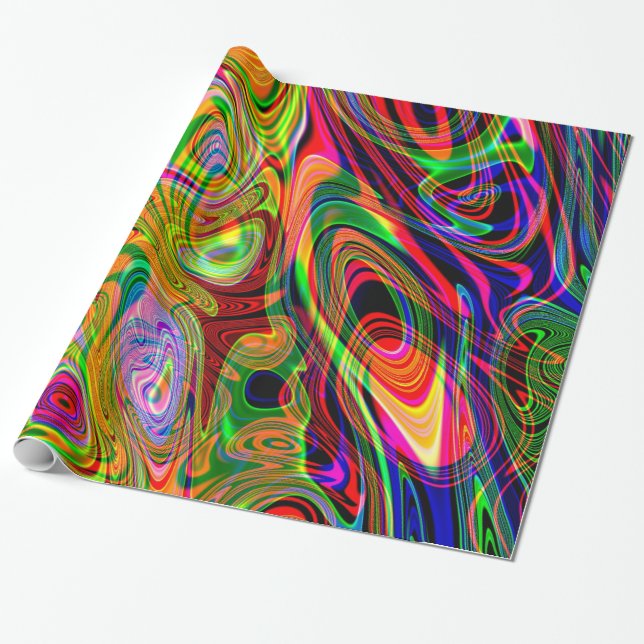 Papel De Regalo Giros abstractos fluorescentes psicodélicos (Desenrollado)