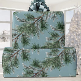 Papel De Regalo Glacial verde de Pino blanco plateado Garlands Azu