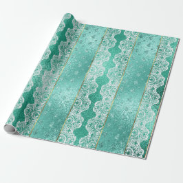 Papel De Regalo Glam Aqua Mint Green Golden Relieve metalizado Whi