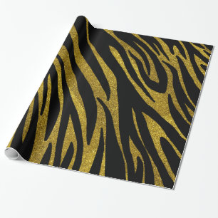 Papel De Regalo Glam Black Zebra Stripes & Faux Gold Purpurina