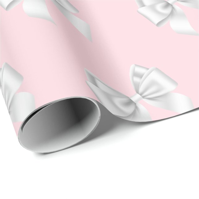 Papel De Regalo Glam Blush Rosa Lazos Blancos Tema Tiffany NYC (Esquina del rollo)