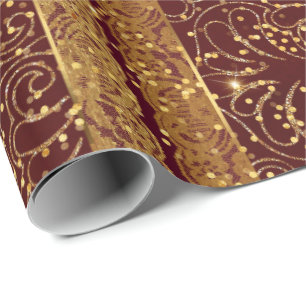 Papel De Regalo Glam Burgunde Madera Relieve metalizado Dorado Flo