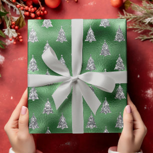 Papel De Regalo Glam de árbol de Navidad verde Purpurina de plata