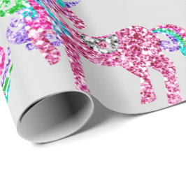 Papel De Regalo Glam de plata rosada, Purpurina parkly unicornio