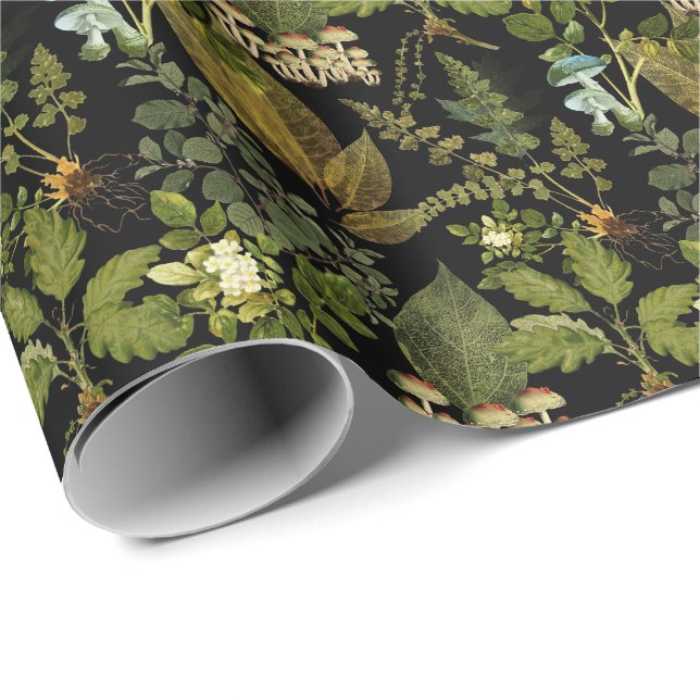 Papel De Regalo Glam del bosque Gótico Oscuro Botánico Victoriano (Esquina del rollo)
