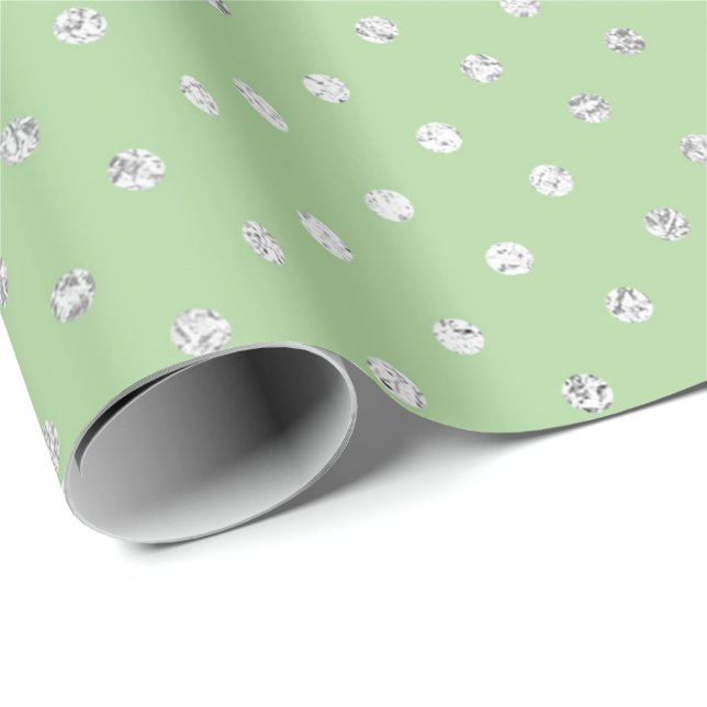 Papel De Regalo Glam Dots Diamonds Mint Green Silver Vip (Esquina del rollo)