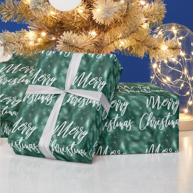 Papel De Regalo Glam Emerald Green Merry Christmas Calligraphy (Vacaciones)