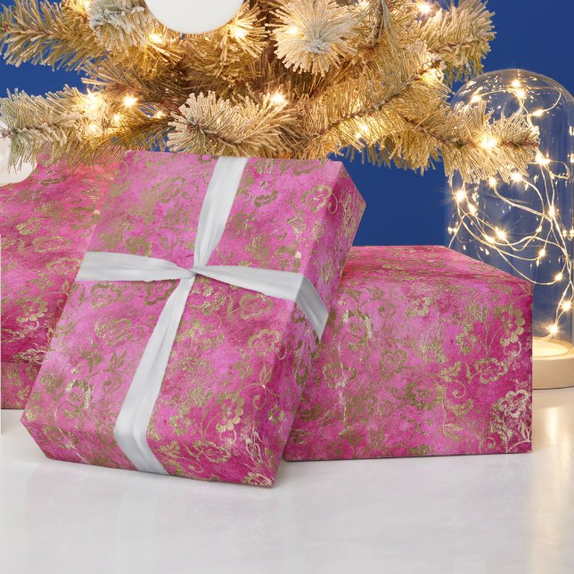 Papel De Regalo Glam Floral de oro rosado Girly (Vacaciones)