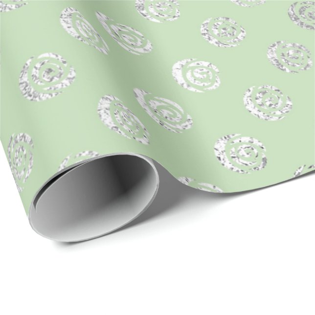 Papel De Regalo Glam Floral Rosas Mint Green Silver Vip (Esquina del rollo)