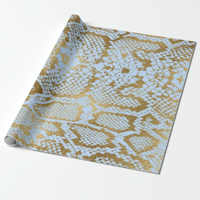 Papel De Regalo Glam Golden Blue Python Snake Skyline Vip (Desenrollado)