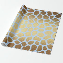 Papel De Regalo Glam Golden Blue Safari Giraffa Piel Vip