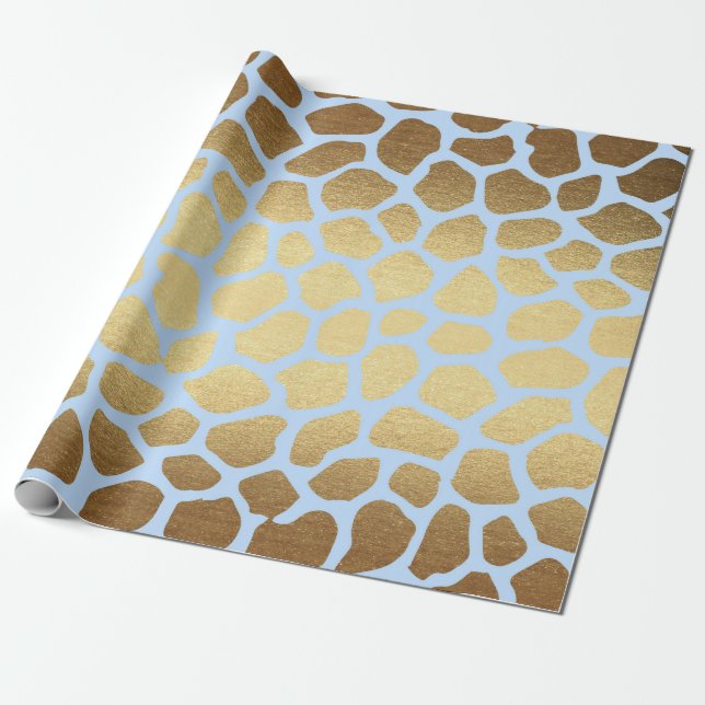 Papel De Regalo Glam Golden Blue Safari Giraffa Piel Vip (Desenrollado)