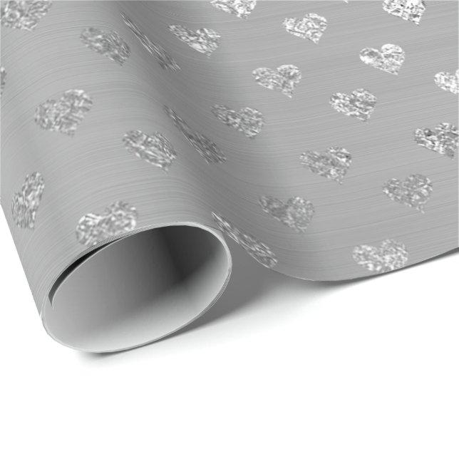 Papel De Regalo Glam Monocromático Gris Metálico Plateado (Esquina del rollo)