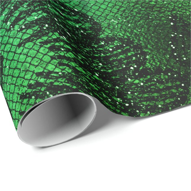 Papel De Regalo Glam Negro Floral Lace Tropical Verde Acuático (Esquina del rollo)