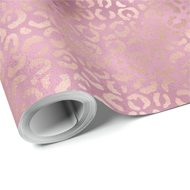 Papel De Regalo Glam Pink Glitzy Leopard Print (Esquina del rollo)
