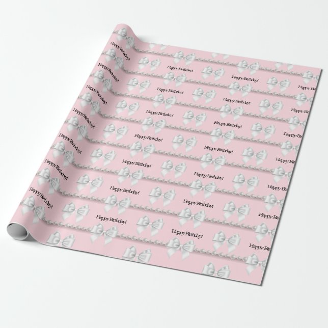 Papel De Regalo Glam Pink Tiffany Theme Bougie White Bow Pearls (Desenrollado)
