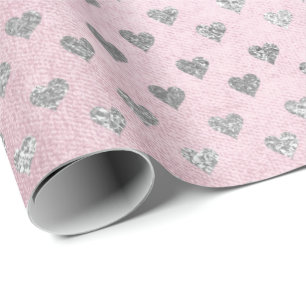 Papel De Regalo Glam Plata Rosa Pastel Rosa Brillante