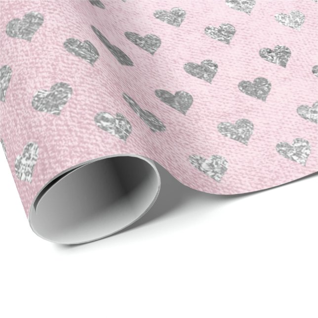 Papel De Regalo Glam Plata Rosa Pastel Rosa Brillante (Esquina del rollo)