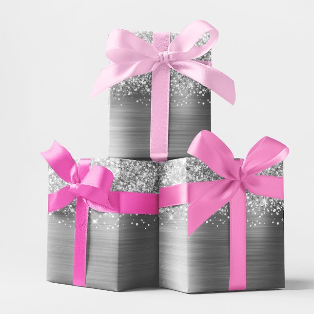 Papel De Regalo Glam plateado Purpurinoso (Glittery Silver Glam Wrapping Paper)