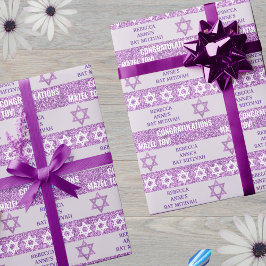 Papel De Regalo Glam Purple Chica judío personalizado Bat Mitzvah