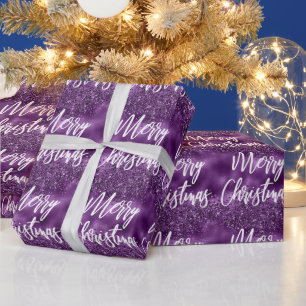 Papel De Regalo Glam Purpura Purpurina Merry Christmas Script