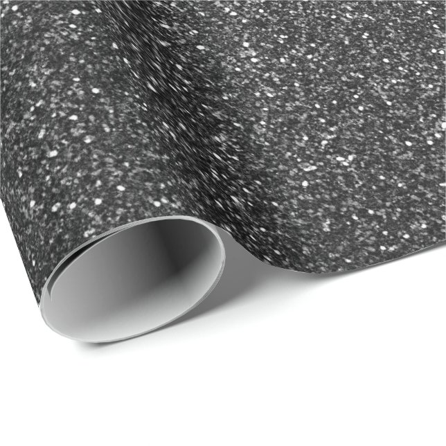 Papel De Regalo Glam Purpurina Negro Gris Profundo Sparkly Elegant (Esquina del rollo)