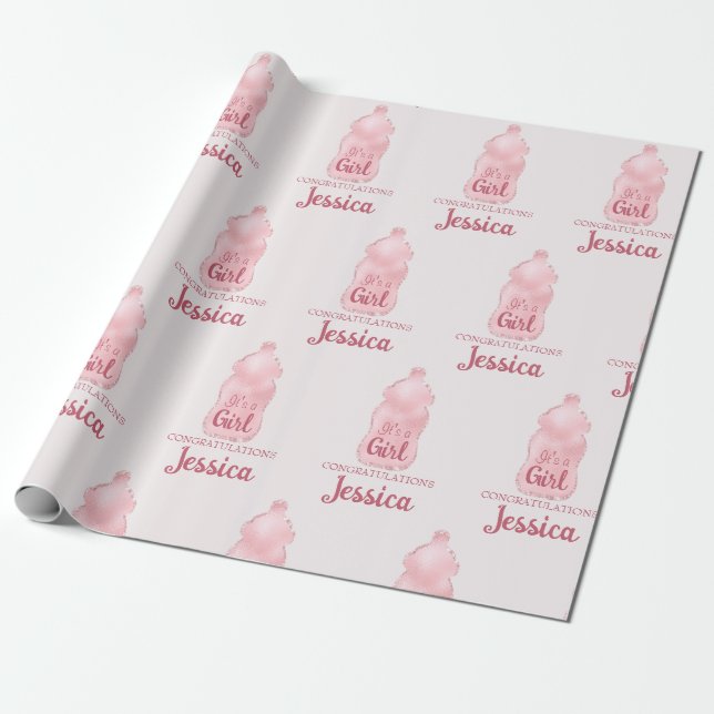Papel De Regalo Glamorosa botella de Bebé Rosa Baby Shower (Desenrollado)
