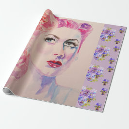 Papel De Regalo Glamorosa Retro Mujer Vintage Púrpura Acuarela