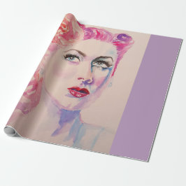 Papel De Regalo Glamorosa Retro Mujer Vintage Púrpura Acuarela