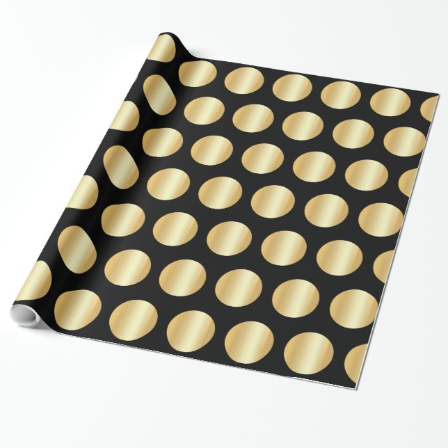 Papel De Regalo Glamoroso Negro Y Faux Gold Elegante (Desenrollado)