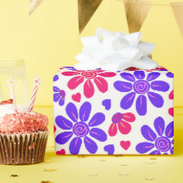Papel De Regalo Glamorosos Corazones Florales Rosa y Azul