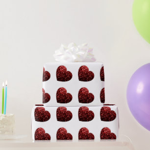 Papel De Regalo Glamour Purpurina rojo destella patrón cardíaco