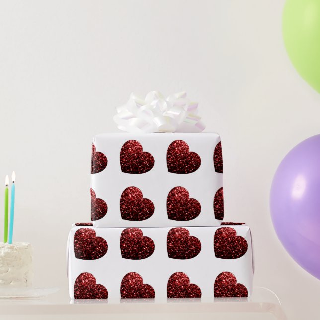 Papel De Regalo Glamour Purpurina rojo destella patrón cardíaco (Regalos de fiesta)