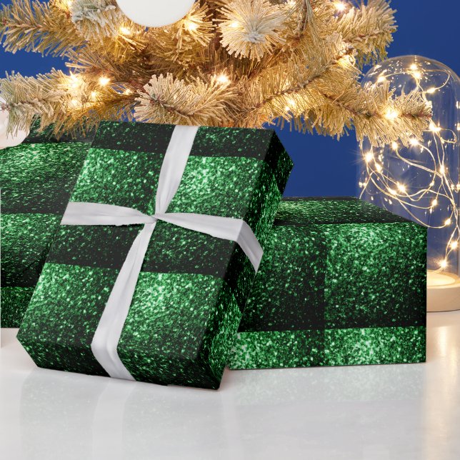 Papel De Regalo Glamour purpurina verde oscuro brillante patrón de (Vacaciones)