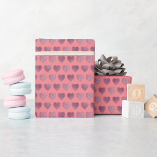 Papel De Regalo Glamour Rosa Gold Hearts Faux Purpurina Pattern