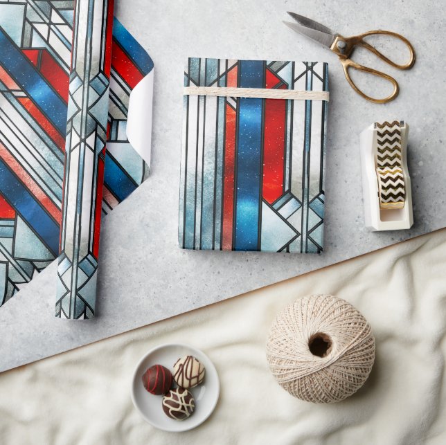 Papel De Regalo Glass rojo patriótico azul blanco negro 4 de julio (Artesanía)