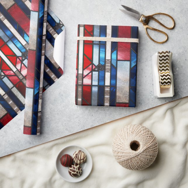 Papel De Regalo Glass rojo patriótico azul blanco negro 4 de julio (Artesanía)