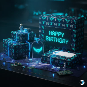 Papel De Regalo Glifos de alienígena teal neón Cumpleaños de jugad