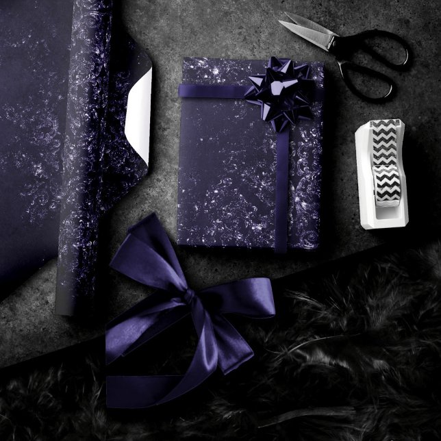 Papel De Regalo Glimmery Indigo Grunge | Midnight Purple Damask (Subido por el creador)