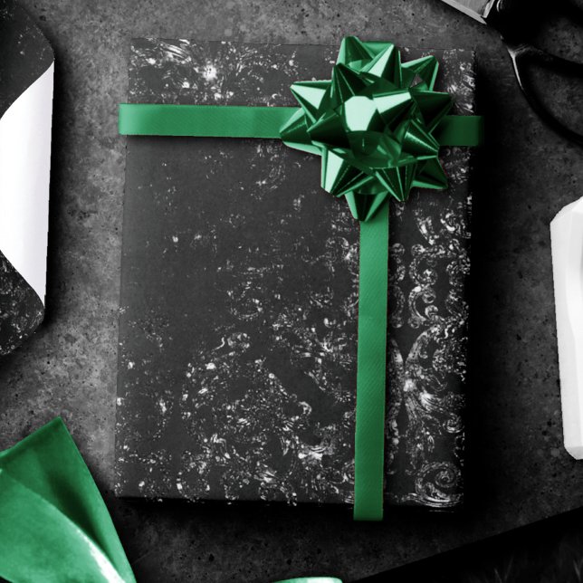 Papel De Regalo Glimmery Onyx Grunge | Silvery Black Glam Damask (Subido por el creador)