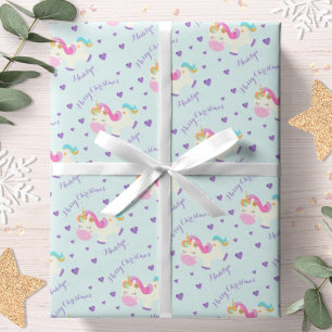 Papel De Regalo Glitter Unicornio Arcoíris Aqua Navidad