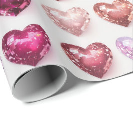 Papel De Regalo Glittering Pink & Red Disco Hearts Wrap