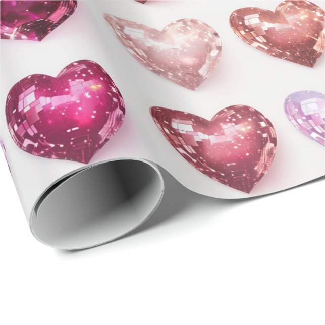 Papel De Regalo Glittering Pink & Red Disco Hearts Wrap (Esquina del rollo)