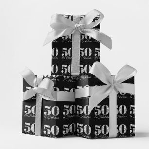 Papel De Regalo Glittery Silver 50 & Fabuloso en Negro