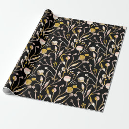 Papel De Regalo Glittr de oro Elegante negro color rosa Floral Bot