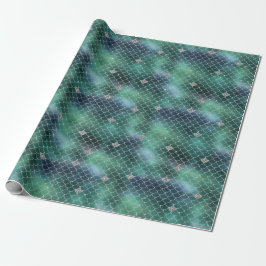 Papel De Regalo Glitz plateado del océano Verde azulado