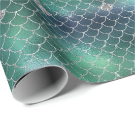 Papel De Regalo Glitz plateado del océano Verde azulado