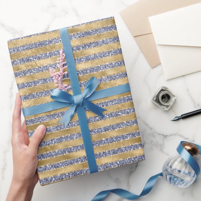Papel De Regalo Glitz Stripes Purpurina púrpura dorado (Regalar)