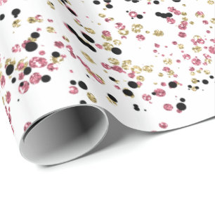 Papel De Regalo Glitzy Gold Pink Black Confetti Dots