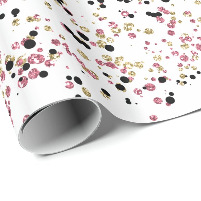 Papel De Regalo Glitzy Gold Pink Black Confetti Dots (Esquina del rollo)